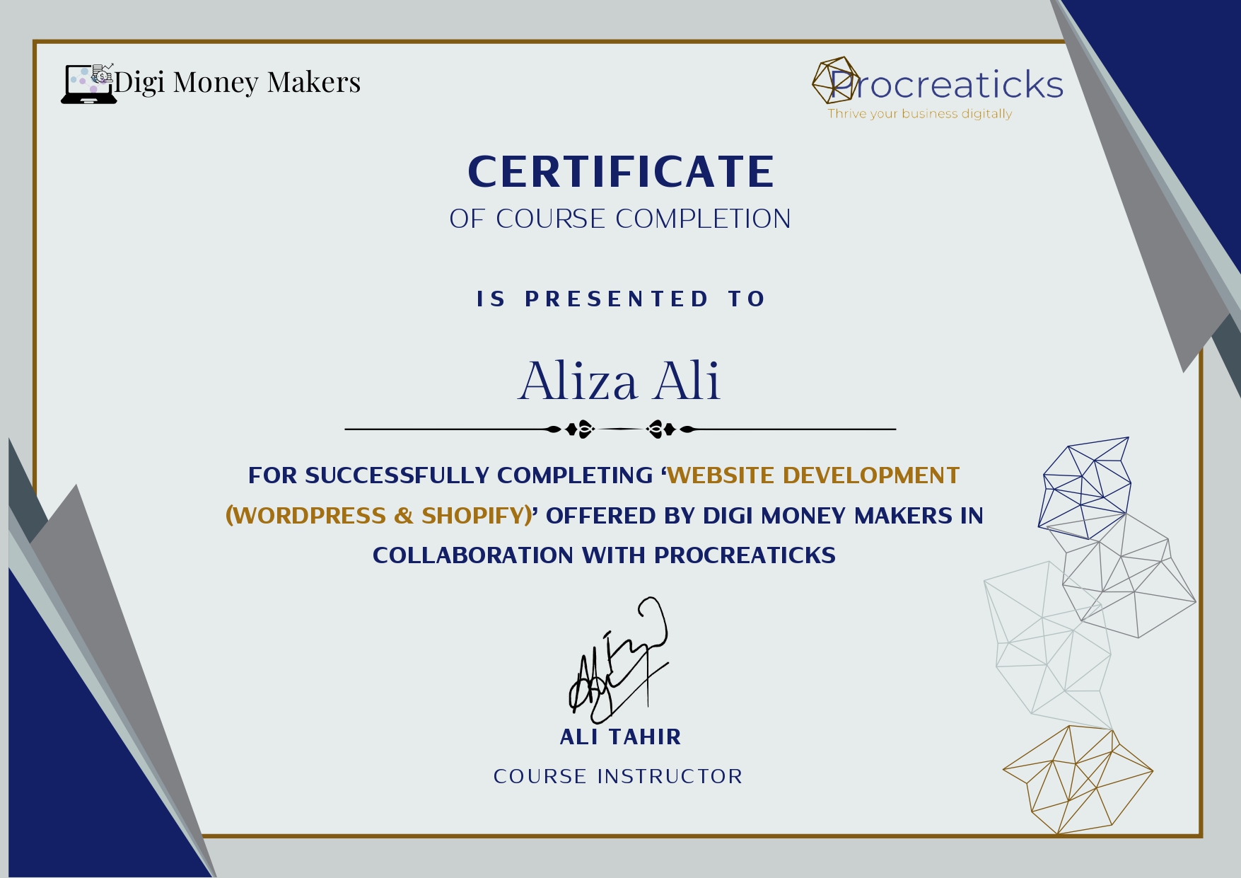 Wordpress and Shopify Certificate